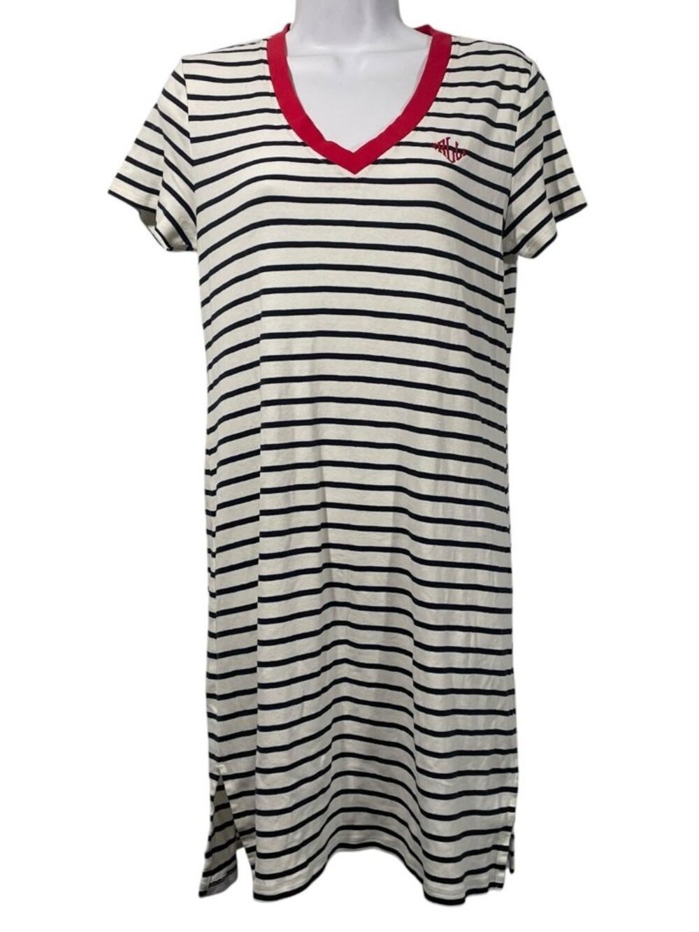 Lauren Ralph Lauren Womens Red White Blue Striped T-Shirt Dress Sz M Nautical